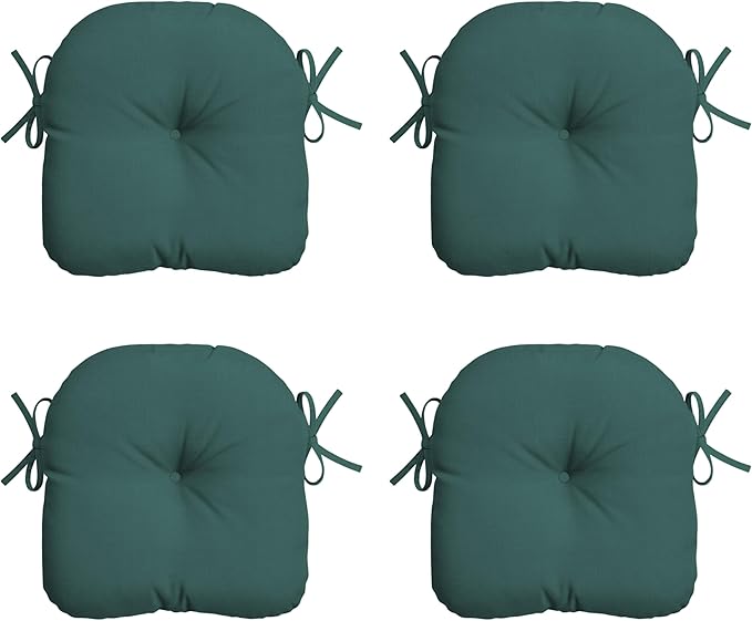Arden Outdoor Tufted Bistro Seat Cushion, Set of 4, 14.5 in x 15 in, Rain-Proof, Fade Resistant Peacock Blue Green Texture