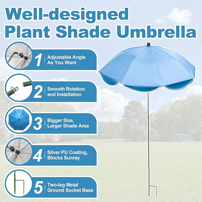 5 Pcs Plant Umbrellas with Adjustable Angle, 23.6 Inch Sun Shade Cover for Outdoor Potted Plants, Garden Beds & Patio Flowers, UV Protection & Easy Setup