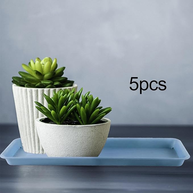 5Pcs Plant Trays Plant Saucers Rectangular Flower Pot Drainage Trays Flower Pot Saucers for Garden Indoors Outdoor Windowsill, Blue