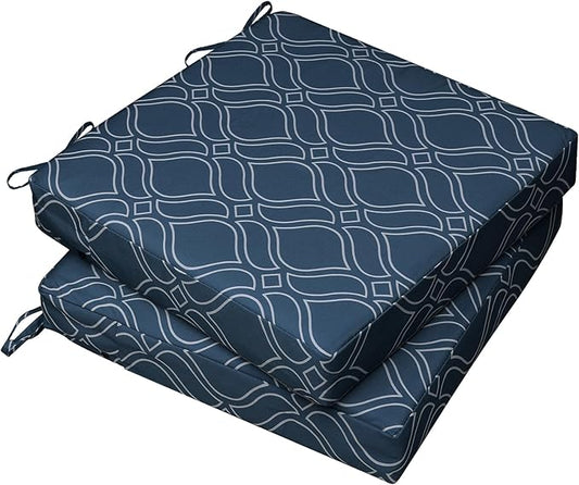 AAAAAcessories Outdoor Seat Cushions for Chairs, Waterproof, Fade-Resistant, 24" x 24" x 4", Patio Furniture Replacement Cushions, Set of 2, Slate Blue Vine Trellis