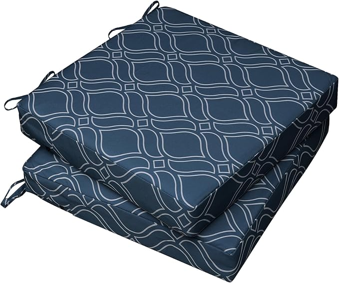 AAAAAcessories Outdoor Seat Cushions for Chairs, Waterproof, Fade-Resistant, 20" x 20" x 3", Patio Furniture Replacement Cushions, Set of 2, Slate Blue Vine Trellis