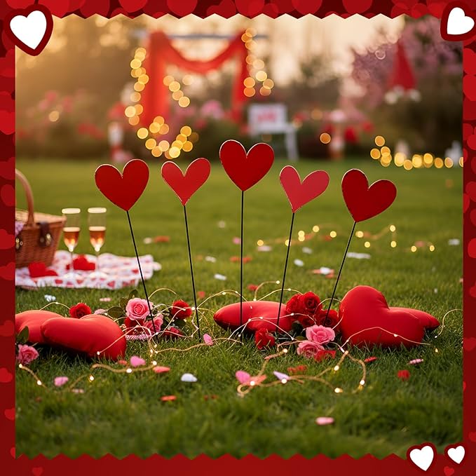 Pickmesh 6 Pcs 12" H Valentine's Day Metal Yard Sign Vintage Heart Valentine Metal Yard Stakes Barn Garden Stake for Planter Pot Walkway Pathway Outdoor Decor Lawn Decoration
