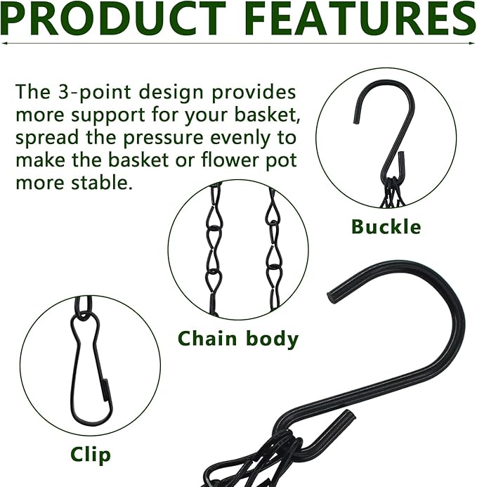 3Pcs 16" Black Hanging Chains for Basket Hanger Planters Holder, Indoor Outdoor Planting Ferns, Herbs, Succulent, Hanging Artificial Flowers, Lanterns, Bird Feeders, Flower Pot