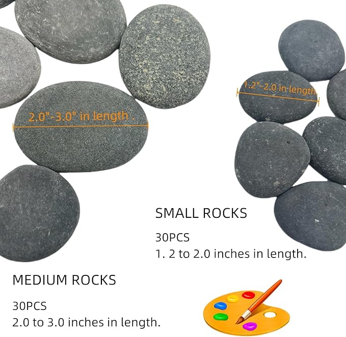 60 PCS Rocks for Painting, 1.5"-3.0" Flat DIY Painting Rocks, Medium & Small Smooth Rocks for Crafts, Arts,Decoration, Kindness Rocks Hand Picked for Painting