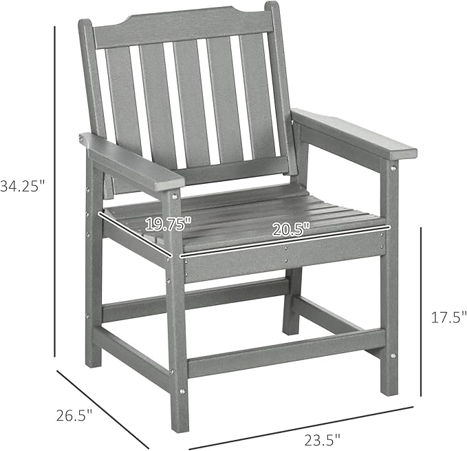 Outsunny All-Weather Patio Chair, HDPE Patio Dining Chair, Heavy Duty Wood-Like Outdoor Furniture for Garden, Backyard, Deck, Porch, Lawn, Gray