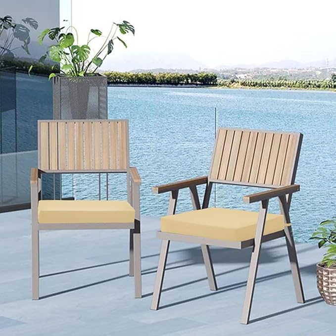 Cozyide Outdoor Chair Cushions, Waterproof Patio Seat Cushions with Adjustable Straps, Square Corner Patio Chair Cushions for Garden, Khaki, 18.5x16x3 Inch (Pack of 4)