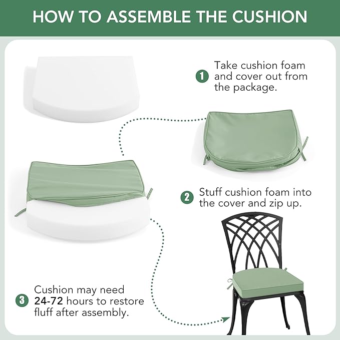 Outdoor Chair Cushions Set of 4: Waterproof & Fade Resistant Patio Furniture Cushions - 19 x 19 x 2 Inch Non Slip Round Corner Seat Cushion Pads with Removable Cover for Garden Yard Lawn, Sage Green