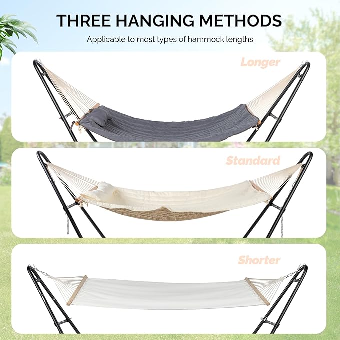 ONCLOUD Double-Barrel Hammock Stand Only, Sandblasted Iron Hammock Frame for All Hammocks, Heavy Duty Hammock Stand for Garden, Courtyard and Balcony, 550 LBS, Black