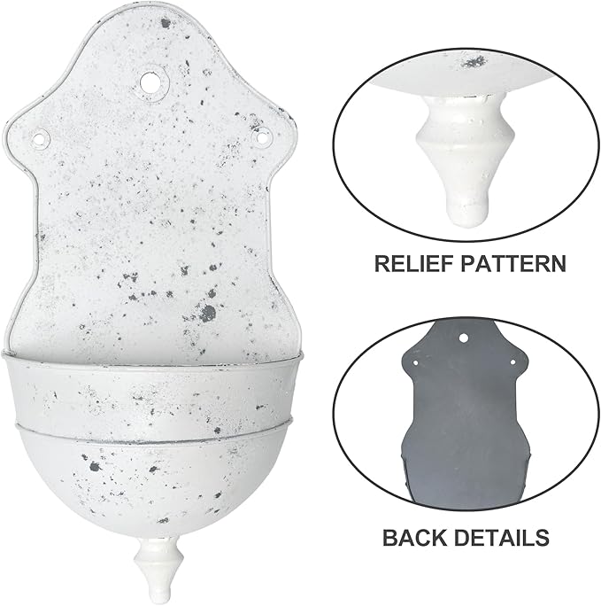 Rustic Metal Wall Planter Distressed Decor Wall Mounted Flower Pot Vintage Hanging Plant Holder for Outdoor Indoor Garden Home Balcony Patio Farmhouse Decorative (White)