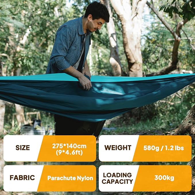 NATUREFUN Ultra-Light Travel Camping Hammock | 300kg Load Capacity,Breathable,Quick-Drying | 2 x Premium Carabiners,2 x Nylon Slings Included | Outdoor Indoor Garden