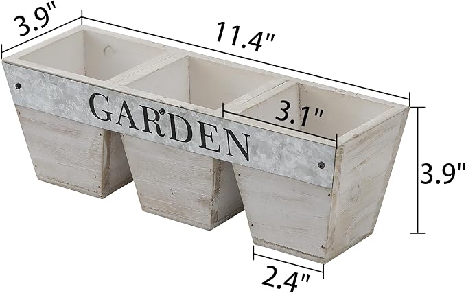 SOFE Farmhouse Wooden Flower Boxes, Rectangular Planters with Garden Sign, 11 Inch Long Pots for Plants, Porch Windowsill Decorative Planter