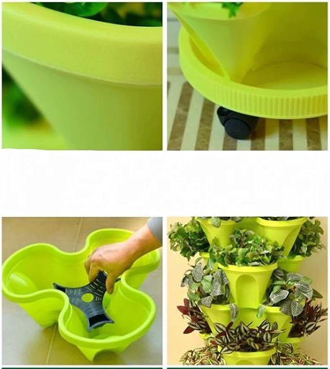 Tier Stackable Strawberry, Stacking Flower Pot Tower Herb, Flower, & Vegetable Planter-Vertical Gardening Indoor/Outdoor Stacking Garden Pots,Yellow