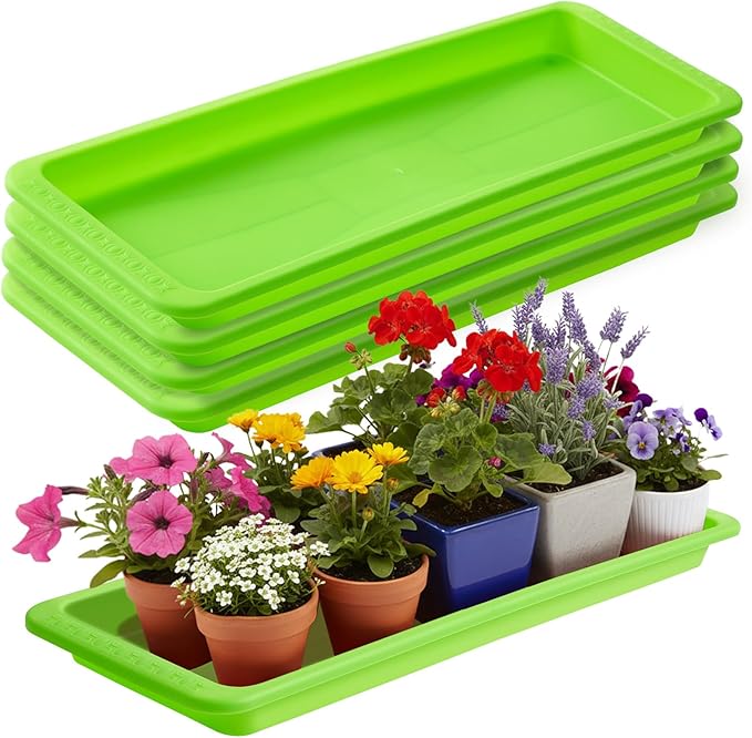 4 Pack Green 24 x 8 x 1.6 Inch Rectangle Plant Saucer Large Plastic Plant Tray Water Drip Trays for Windowsill Flower Pot Planter Drainage Germination Garden Indoor Outdoor Use