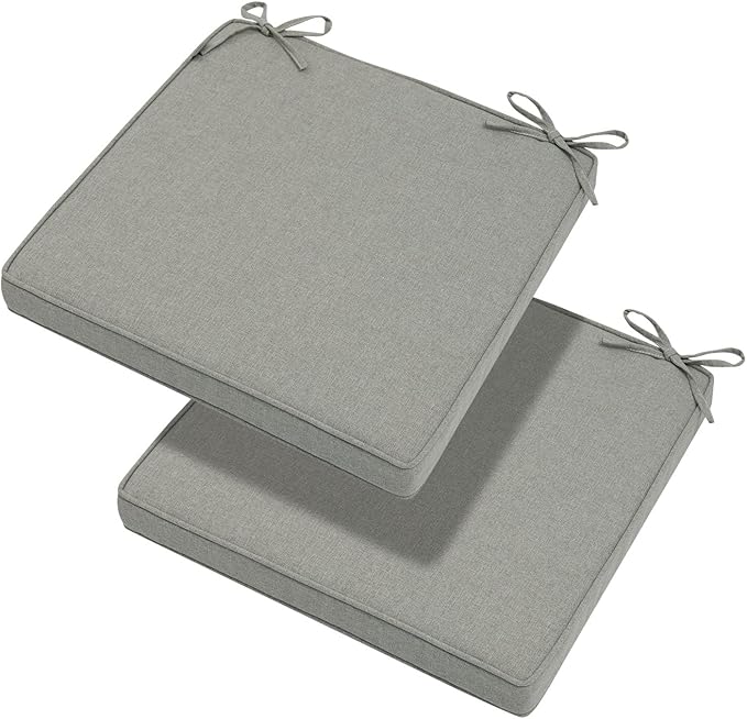 Magpie Fabrics Indoor Outdoor Waterproof Square Chair Cushion, 18" x 18" x 2.5", 2 Pack, Water Resistant Seat Cushions, for Patio Garden Office, Grey