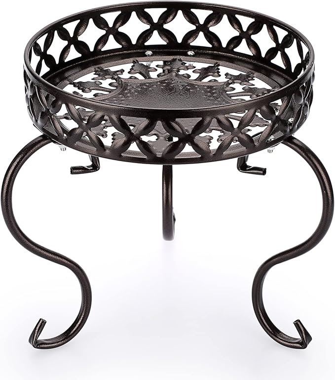 OwnMy Metal Round Plant Stand Indoor Outdoor Flower Pot Holder, Heavy Duty Iron Plant Stand Display Potted Rack for Home, Garden, Patio, Dark Brown