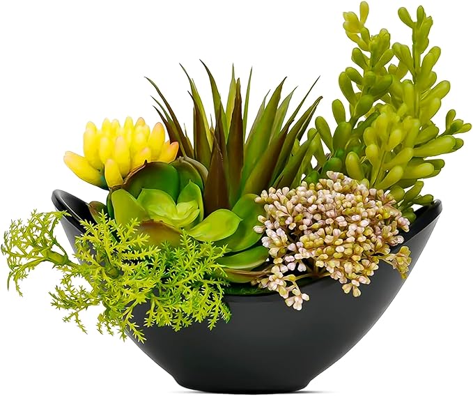 Luxsego Artificial Succulents Plants, Fake Potted Plants - 7.2 Inch Faux Succulents, Artificial Plants & Greenery for Hone Garden, Table Desk Shelves, Bathroom, Office Decorations(1 Pot)