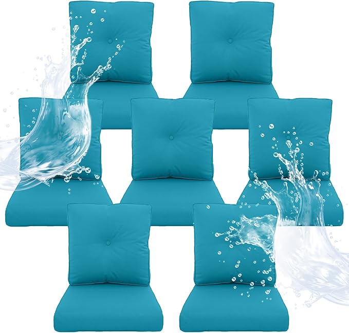 Outdoor Chair Cushions 7 Sets - 22*24" Patio Furniture Cushion with Removable Cover, 28D High Density Sponge Filling Outdoor Patio Cushion for Chair, Rocker, Sofa and Loveseat - Light Blue