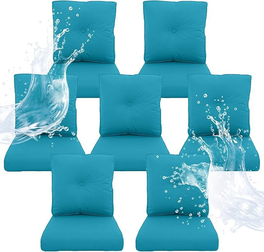 Outdoor Chair Cushions 7 Sets - 22*24" Patio Furniture Cushion with Removable Cover, 28D High Density Sponge Filling Outdoor Patio Cushion for Chair, Rocker, Sofa and Loveseat - Light Blue