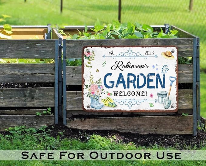 Custom Metal Signs with Name Made in USA Personalized Vintage Garden Sign Waterproof Vintage Decorative Metal Print for Wall Decor Customized Home Garden Ideas Gifts Artwork Prints for Yard Ourdoor