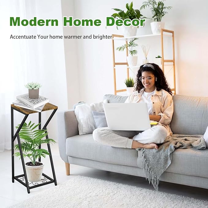 Tall Plant Stand Indoor, Corner Metal Plant Stands for Indoor Plants, 2 Tier Plant Tables Square Plant Shelves Modern Flower Pot Holder for Living Room Balcony Outdoor Garden
