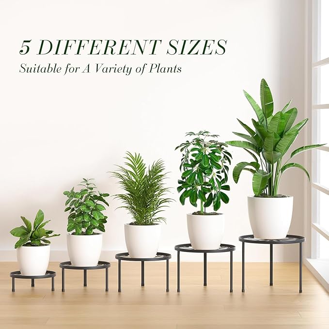 5-Pack Decent Metal Plant Stand Indoor, Assembly Free Plant Stands for Multiple Plants Outdoor, Anti-Rust Flower Display Stand, Corner Plant Shelf for Home Patio Gardening Decor (Black)