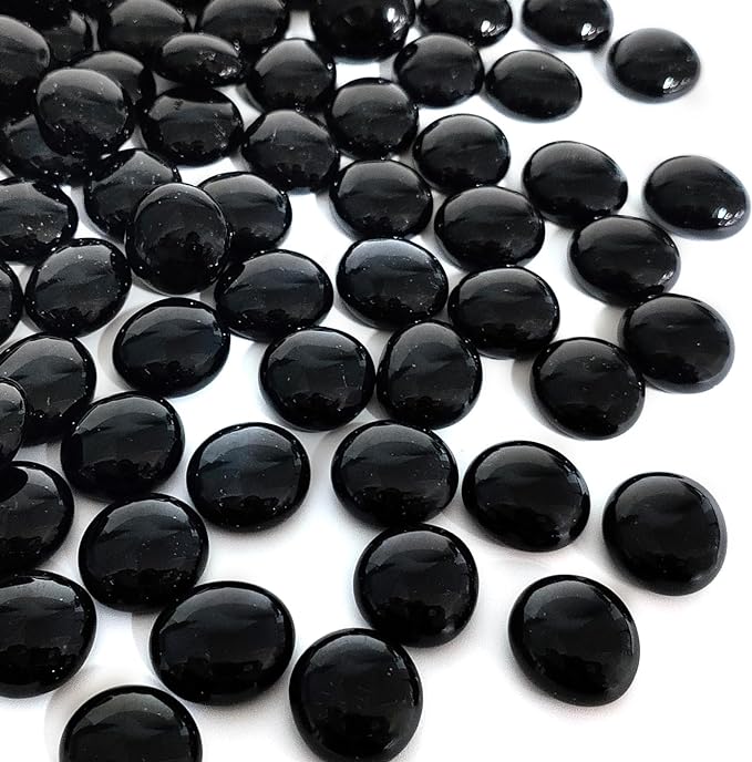 1lb Black Glass Marbles for Vase, 100 pcs Black Flat Glass Beads, Decorative Pebbles for Vase Fillers, Fish Tank, Plants, Flower Pots, Fountains, Crafts, Aquarium Rocks and Home Decor