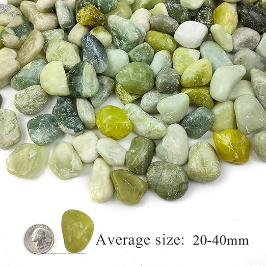 2LB Jade Pebbles for Indoor Plants, 0.7-1.2 Inch Natural Polished Stones,Decorative River Rocks for Succulent, Vase, Flowerpot, Landscaping, Outdoor Garden and Planters
