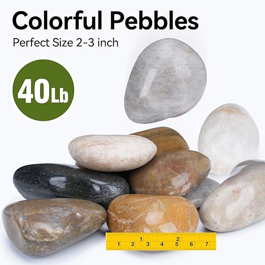 40 lbs River Rocks for Plants, 2-3 Inch Decorative Garden Rocks Outdoor Landscaping, Large Polished Natural Stone for Walkways, Yard, Vases, Crafts