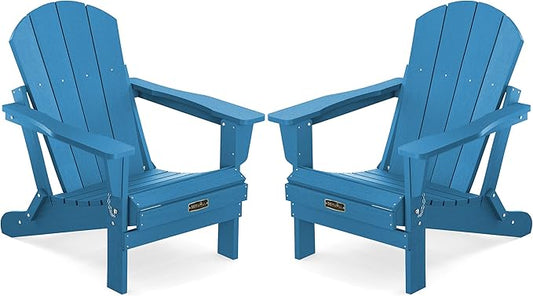 SERWALL Foldable Adirondack Chair Set of 2 for Patio Garden Outdoors Fire Pit Chairs-Navy Blue