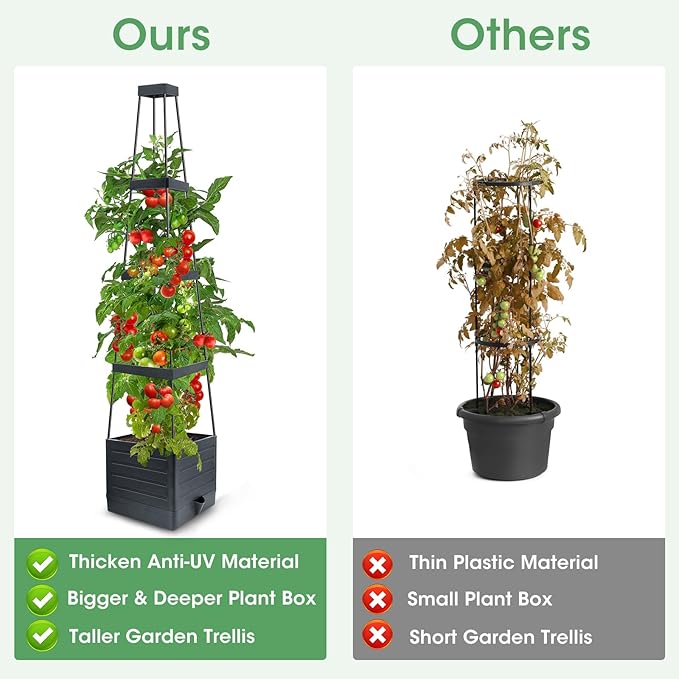 Garden Trellis for Climbing Plants, 57in Raised Garden Bed Planter Box with Trellis, Tomato Cage Planters for Outdoor Plants Climbing Vegetable Vine Flowers Outdoor & Indoor/Self-Watering (1PCS)