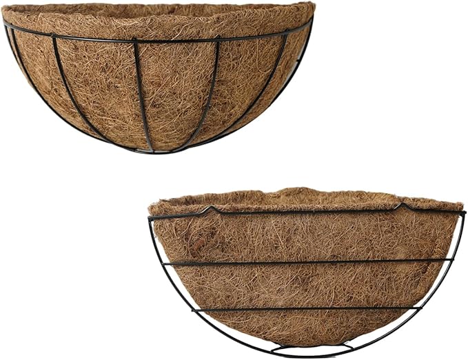 LX7 3-Pack Hanging & Wall-Mounted Plant Baskets with Natural Coconut Fiber Liner, Decorative Planters for Home Garden Patio Yard (3Pack HalfWall, 12Inch)