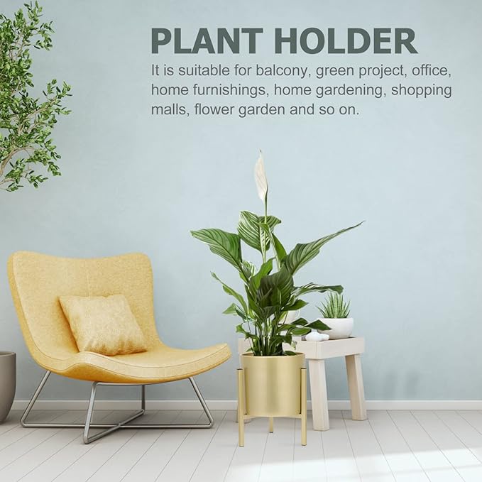 Gold Plant Stand for Indoor Plants - 10 Inch Round Metal Planter Pot with Iron Floor Stand, Modern Flower Pot for Living Room, Home Decor