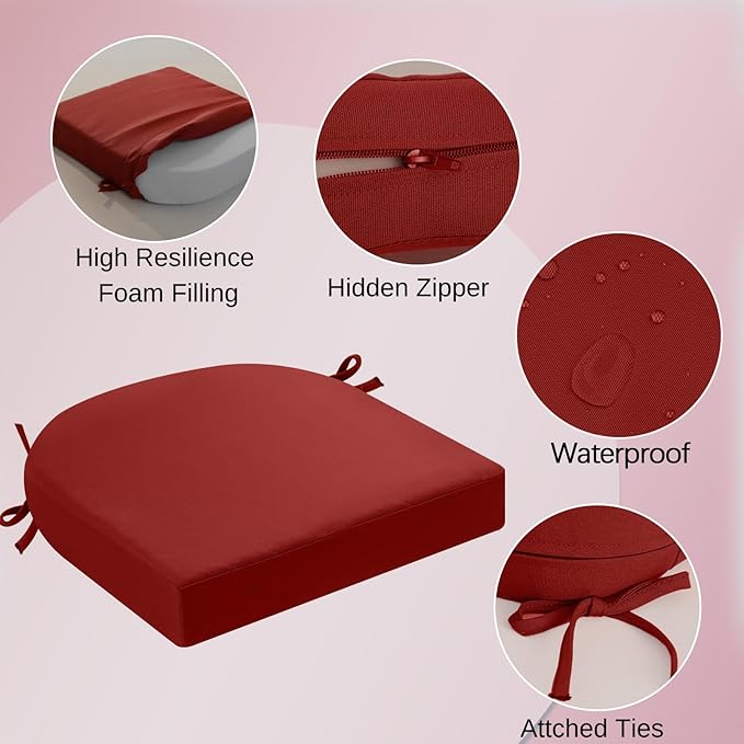 idee-home Outdoor Chair Cushions Set of 2, Thick 19" x 19" x 2" Outdoor Seat Cushions Patio Furniture Waterproof with Ties, Dining Pads