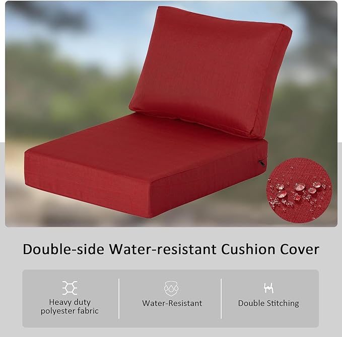 23.5"x27" Outdoor Deep Seat Patio Cushions Set of 2, Deep Seat Bottom Resilient Foam Filling Water-Resistant Stain-Resistant UV Resistant Weather Resistant with YKK Zippers, Chili