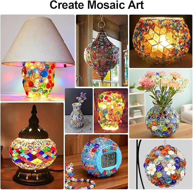 Mini Glass Gems for Vase,Mixed Colour Glass Stones Flat Bottom Marble Beads for Aquarium Fish Tank Planter Crafts Home Decorative Art Craft Vase Filler (Colorful, 2 Pounds)