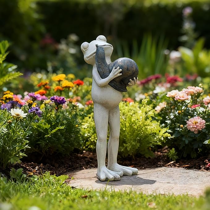 Frog with Snail Garden Statue – Whimsical Resin Decor Figurine for Yard Desk frog gifts for women Figurines Pathway Outdoor Unique Gift Idea for Garden Lovers Sculptures 5.9*3.25*4.25 LC Lcdecohome