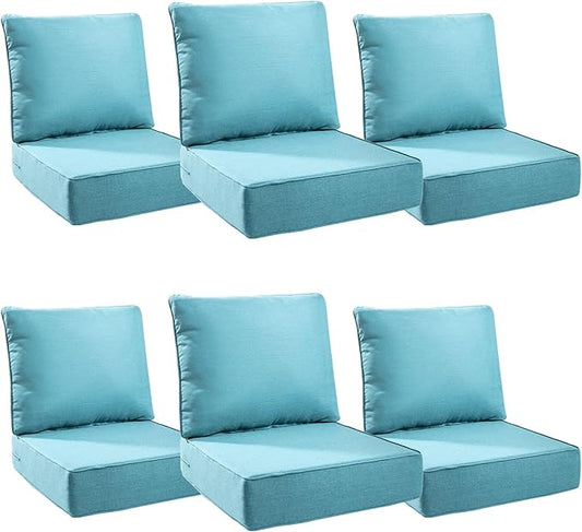6" Thick Outdoor Cushions 24x24x6, 6-Set Deep Seat Patio Cushions with Removable Cover, Waterproof & Fade Resistant Replacement for Wicker Chair, Loveseat, Sofa - Teal