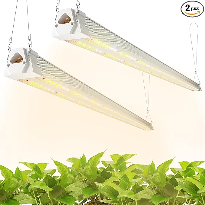FREELICHT 2 Pack 4FT LED Grow Light, 40W (250W Equivalent), Full Spectrum Sunlight Growing Lamp Fixture, Linkable Hanging Plant Light for Hydroponic Indoor Plants Seeding, Plug-in with On/Off Switch