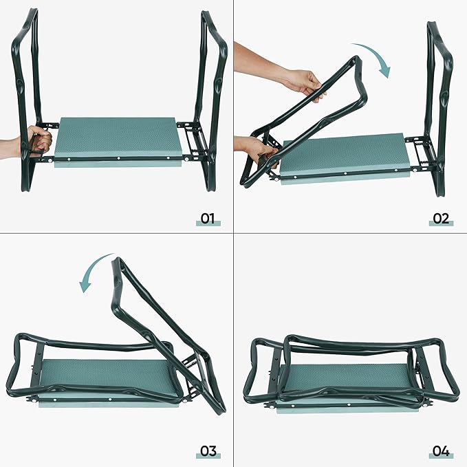 HomGarden Folding Garden Kneeler Seat Bench Stool w/Soft Kneeling Pad and Large Tool Pouch Foldable Gardener Stool