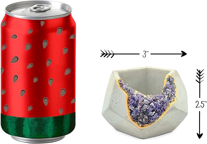 6 Pack Small Crystal Cement Pots - Unique Air Plant Holders - 3 Inch Mini Geode Concrete Plant Pots with Drainage Hole - Geometric Succulent Pots - Decorative Tealight Candle Holders