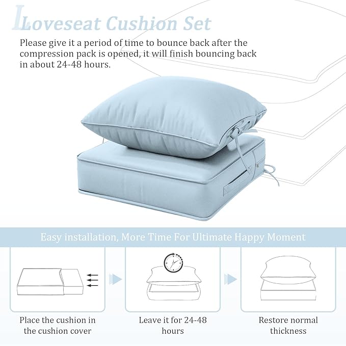 Outdoor Patio Chair Cushions Set 19 L X 19 W X 4 H Inch Waterproof & Fade Resistant Deep Seat and Back Cushions with Removable Covers Outdoor Seat Cushion Set for Chairs and Sofas