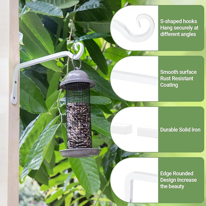 Mkono Hanging Plant Bracket 10 inch Metal Wall Plant Hook Decorative Plant Hanger for Bird Feeders, Planters, Lanterns, Wind Chimes, Home Decor Indoor Outdoor 4 Pack,White