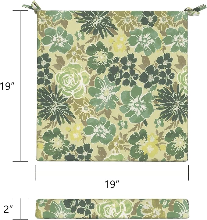 LVTXIII Outdoor Seat Cushions Set of 4 Square Corner Chair Cushions with Ties, Patio Chair Pads for Home Office and Patio Garden Furniture Decoration 19"x19"x2", Green Rose