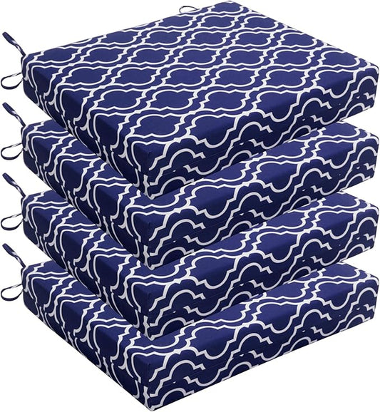 Wellsin Outdoor Chair Cushions for Patio Furniture - Outdoor Cushions for Chairs - Water Resistant Patio Chair Cushions Set of 4, 18.5"X16"X3", Trellis Navy