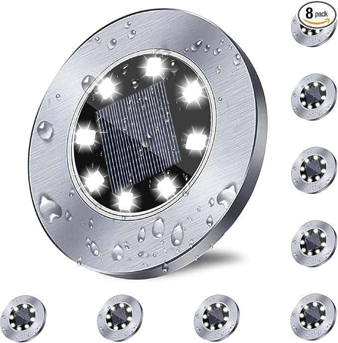 Solar Ground Light, Waterproof Solar Garden Lights, Upgraded Outdoor Garden Waterproof Bright in-Ground Light, Landscape Lights for Pathway,Yard,Deck,Lawn,Patio,Walkway (8 Pack White Lights)