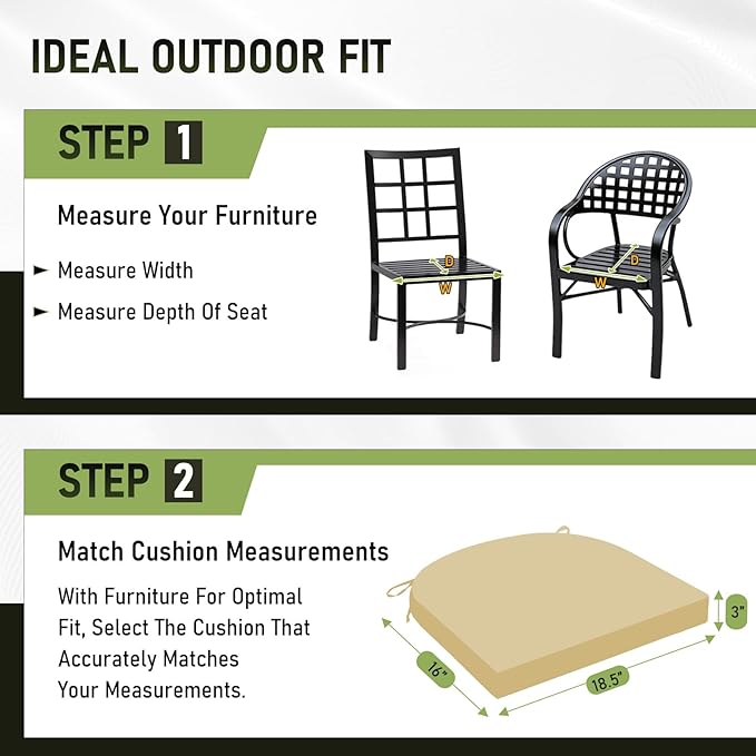 Basic Beyond Outdoor Chair Cushions Set of 4, Outdoor Cushions for Patio Furniture, Water Resistant Patio Chair Cushions with 2 Ties, 17x16x2, Khaki
