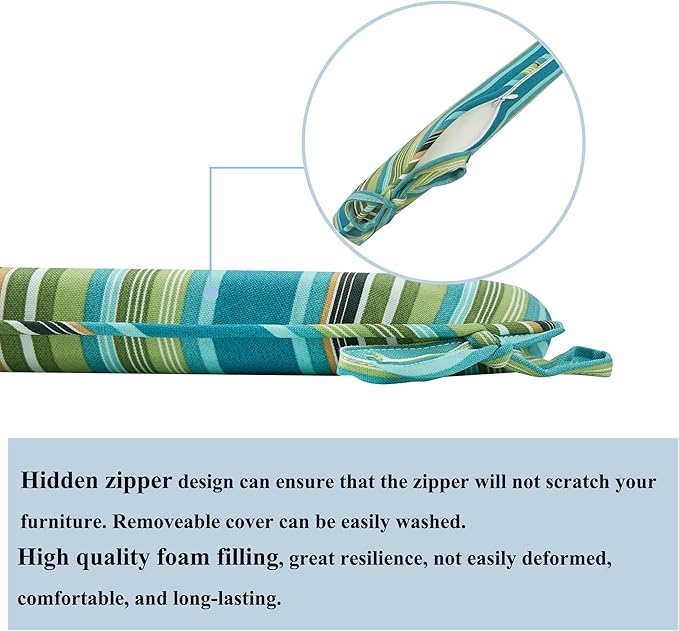 FUNHOME 17"x16"x2" Outdoor Chair Cushions Set of 4, Water Resistant Patio Chair Pads with Ties, Seat Cushions for Home Garden Furniture Decoration-Green Stripe