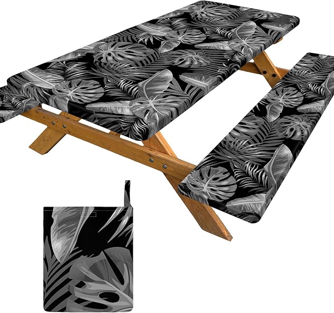 pickyNproud Picnic Table Cover with Bench Covers Portable Table Cloth Built-in Storage Pocket Picnic Table Covers with Elastic Waterproof Camping Essentials for RV Camping
