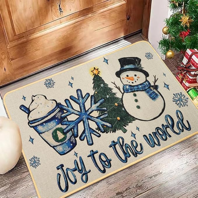 Christmas Welcome Doormat，Winter Outdoor Snowman Ice Cream Snowflake Xmas Tree Rug Decor Floor Front Door Mat Non-Slip Entrance Mat for Home Kitchen Bathroom Decorations 17 X 29 Inch