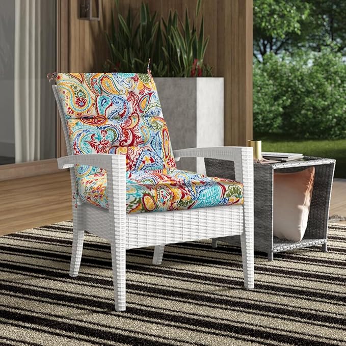 FUNHOME Outdoor High Back Chair Cushions Set of 2,Reversible Lawn Chair Cushion 44 x22 inch,Water Resistant Tufted Adirondack Chair Cushion,for Garden Rocking Chair,Patio Furniture(Phoenix)